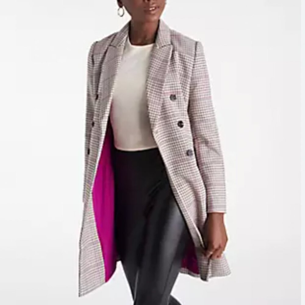 Ann Taylor Checked Double Breasted Chesterfield Blazer Coat - Size S Petite SP